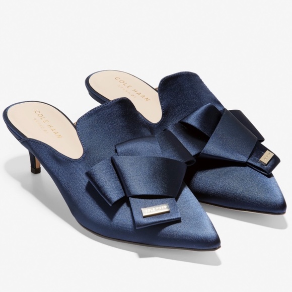 Cole Haan Ophelia Blue Satin Marine Heel Pump Mule - Picture 7 of 14